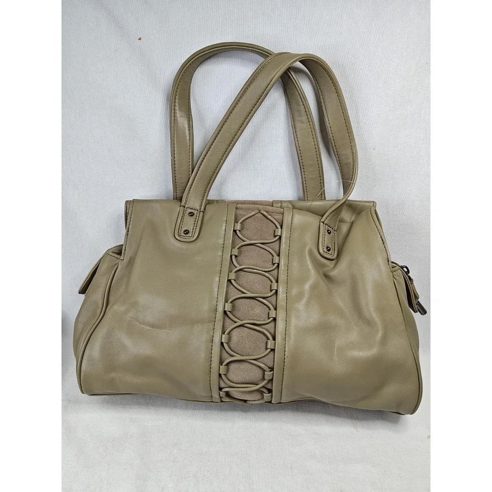 Cole Haan Maria Sharapova Alvy Satchel Bag Summer Khakis Tan Leather Suede NWT